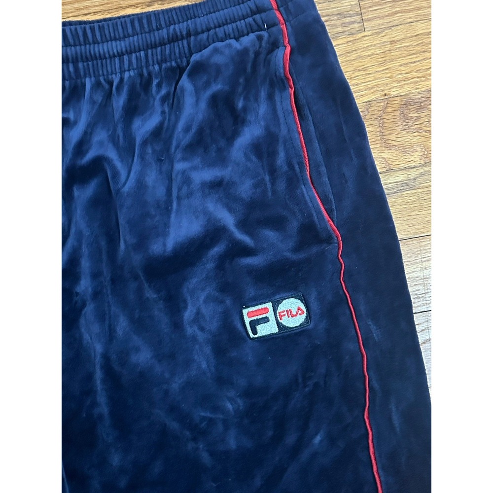 Vintage FILA Velour Track Pants Navy Blue Red Piping Size XL 90s Y2K Zip Ankle - Picture 7 of 8